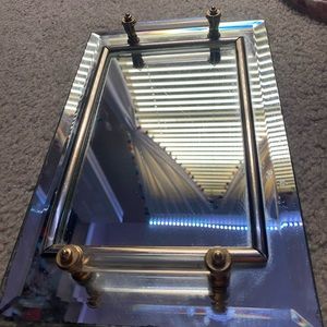 VINTAGE Glass and gold platter with handles